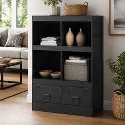 Black Highboard Sideboard Storage Cabinet with Steel Frame 67x39x95 cm