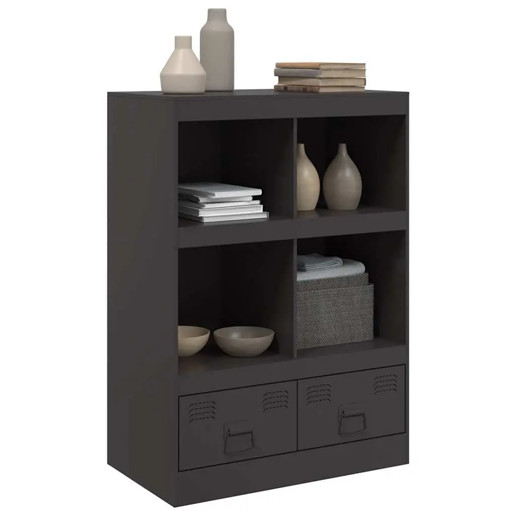Highboard Storage Cabinet Black Steel Frame 67x39x95cm