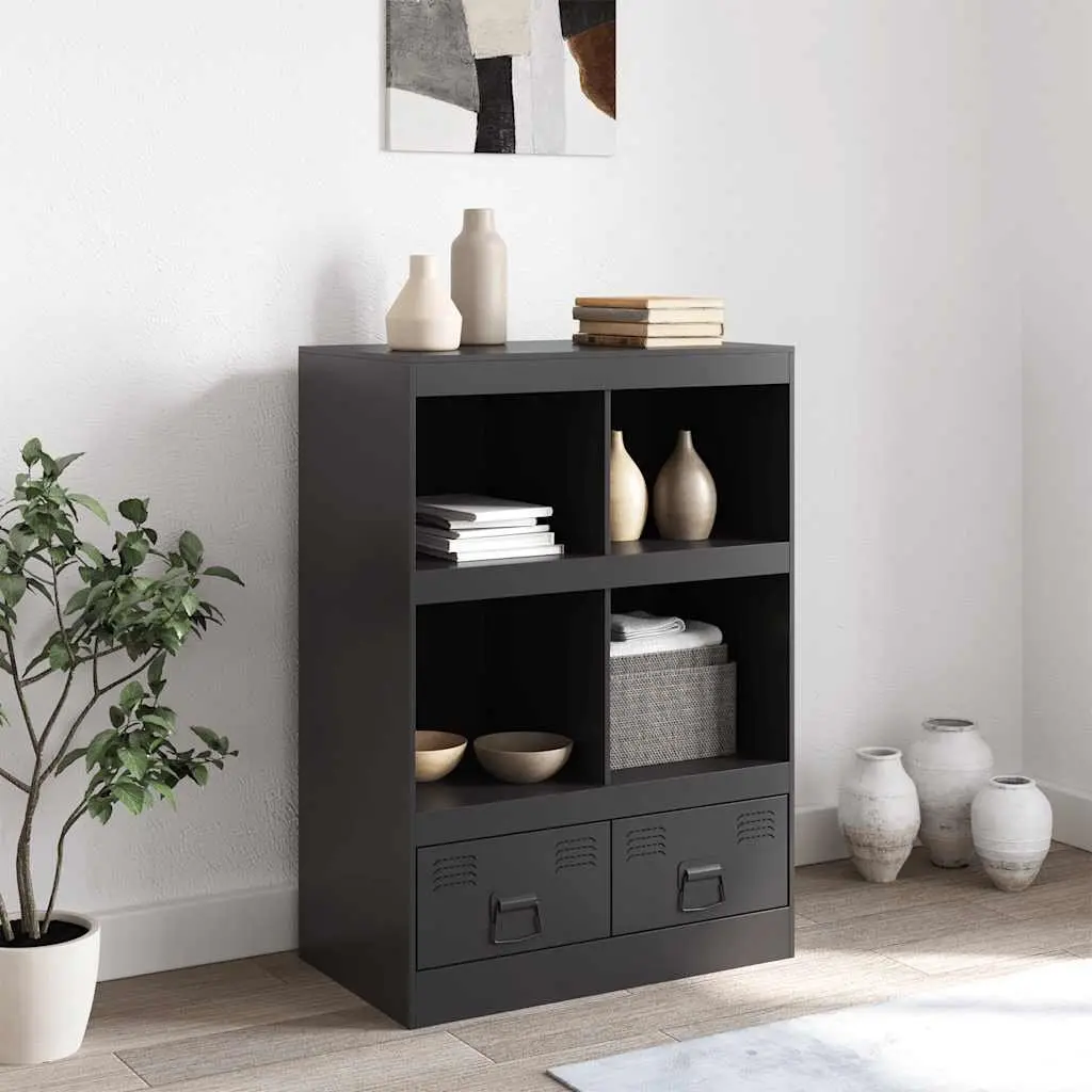 Highboard Storage Cabinet Black Steel Frame 67x39x95cm