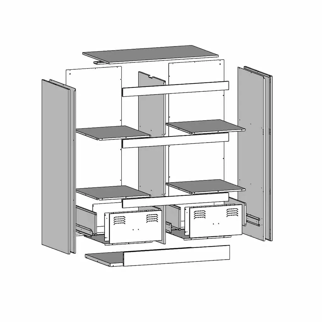 Highboard Storage Cabinet Black Steel Frame 67x39x95cm