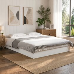 Bed Frame White 135x190 cm Modern Design Engineered Wood Bedroom Furniture