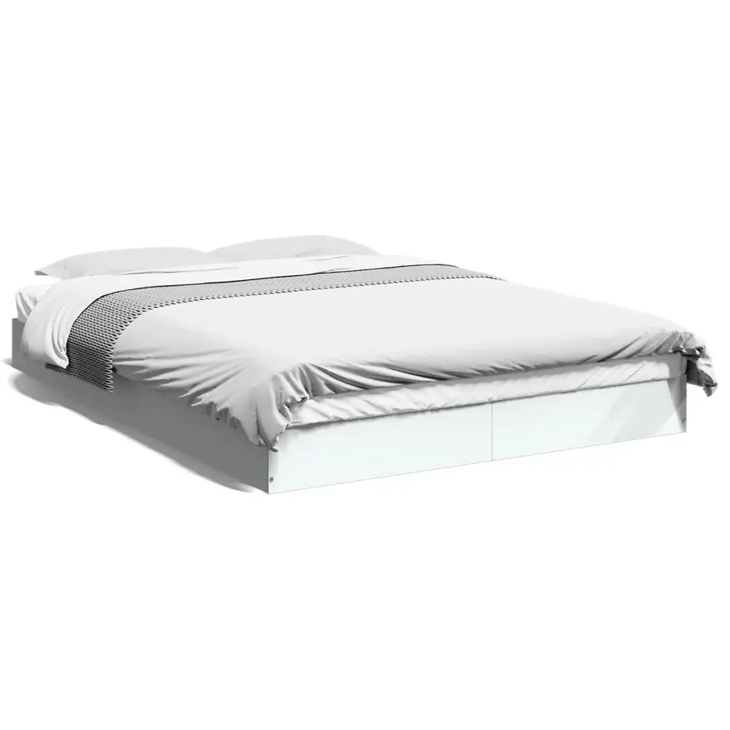 Bed Frame White 135x190 cm Modern Design Engineered Wood Bedroom Furniture