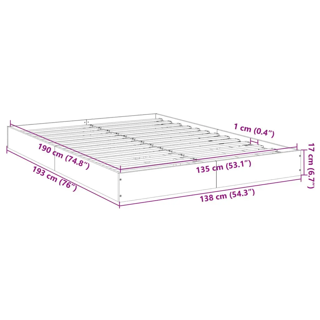 Bed Frame White 135x190 cm Modern Design Engineered Wood Bedroom Furniture