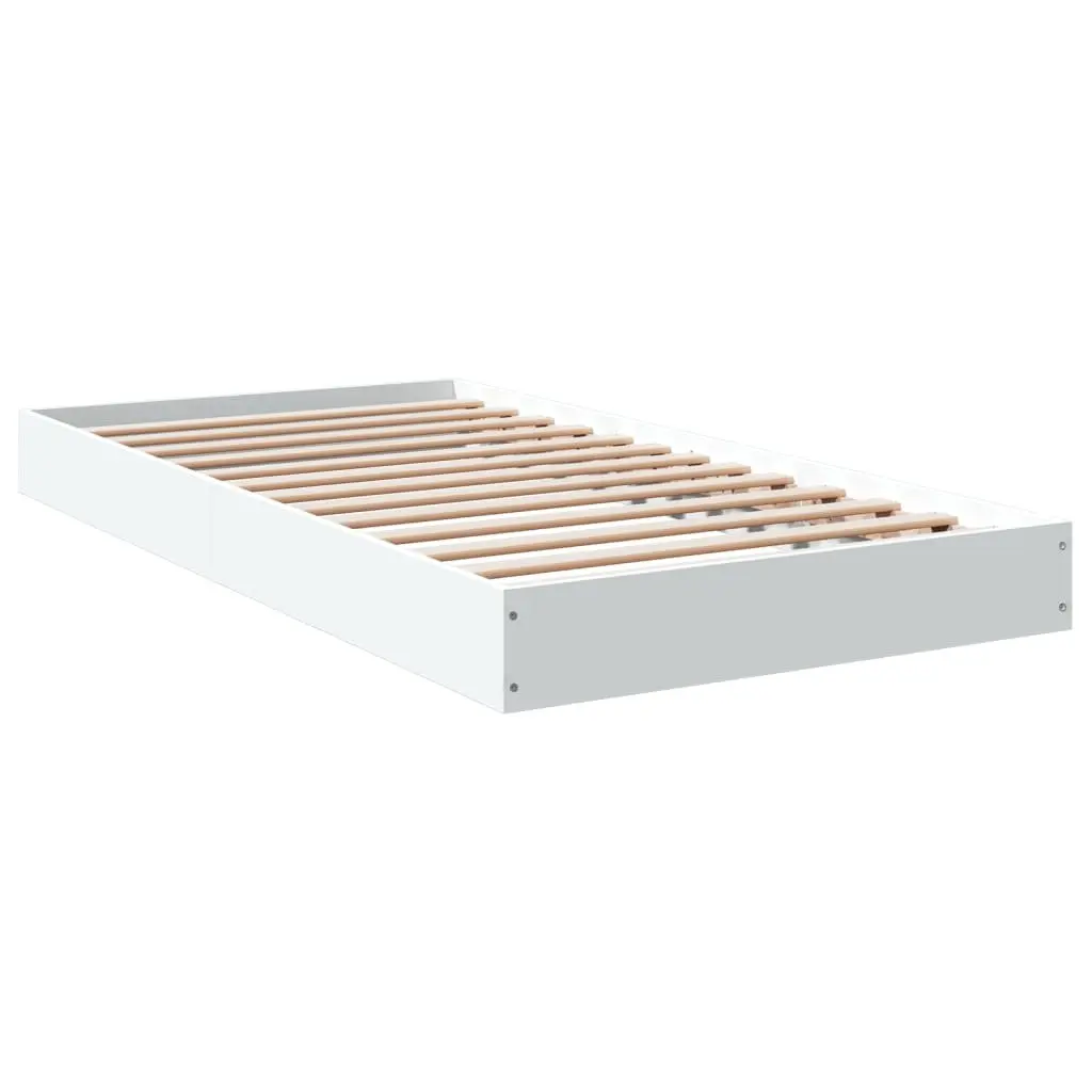 Bed Frame White 90x190 cm Modern Design Engineered Wood Slat Base Bedroom
