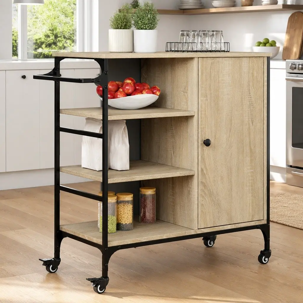 Kitchen Trolley Storage Organiser Cart with Wheels Brown 87.5 x 38.5 x 84.5 cm
