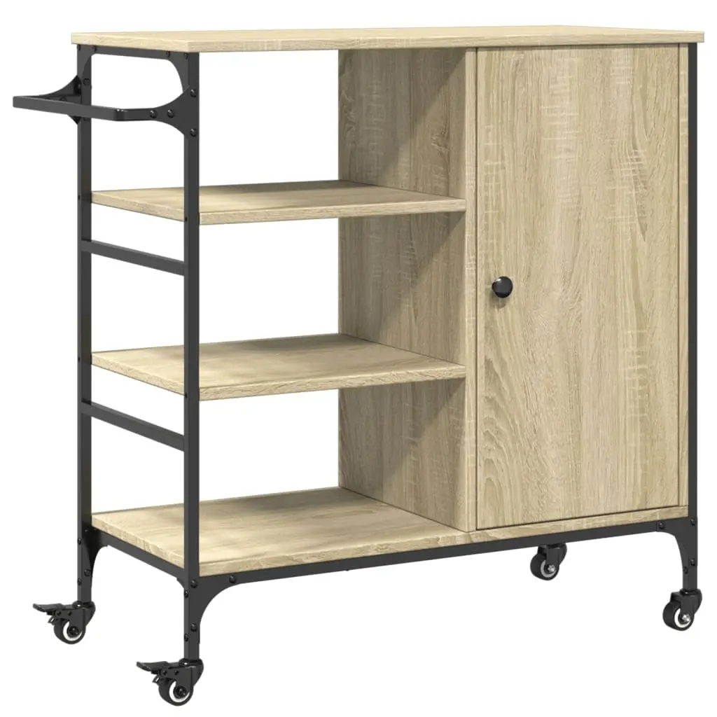 Kitchen Trolley Storage Organiser Cart with Wheels Brown 87.5 x 38.5 x 84.5 cm