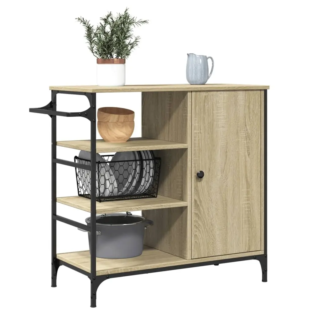 Kitchen Trolley Storage Organiser Cart with Wheels Brown 87.5 x 38.5 x 84.5 cm