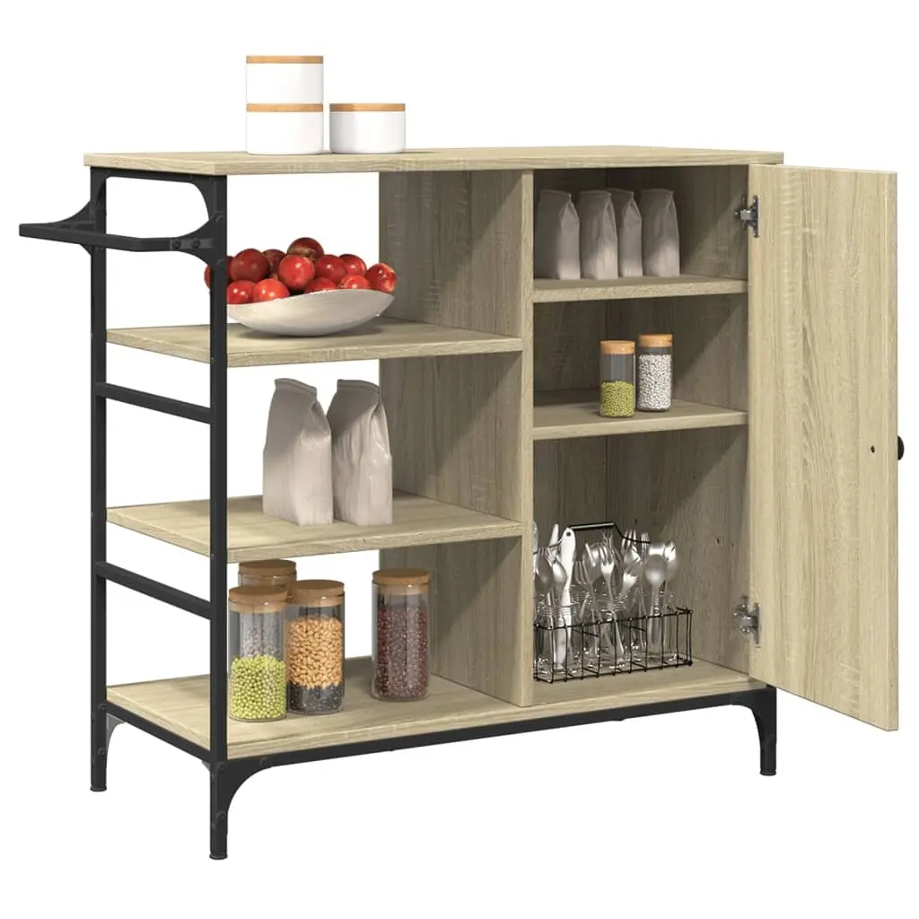 Kitchen Trolley Storage Organiser Cart with Wheels Brown 87.5 x 38.5 x 84.5 cm
