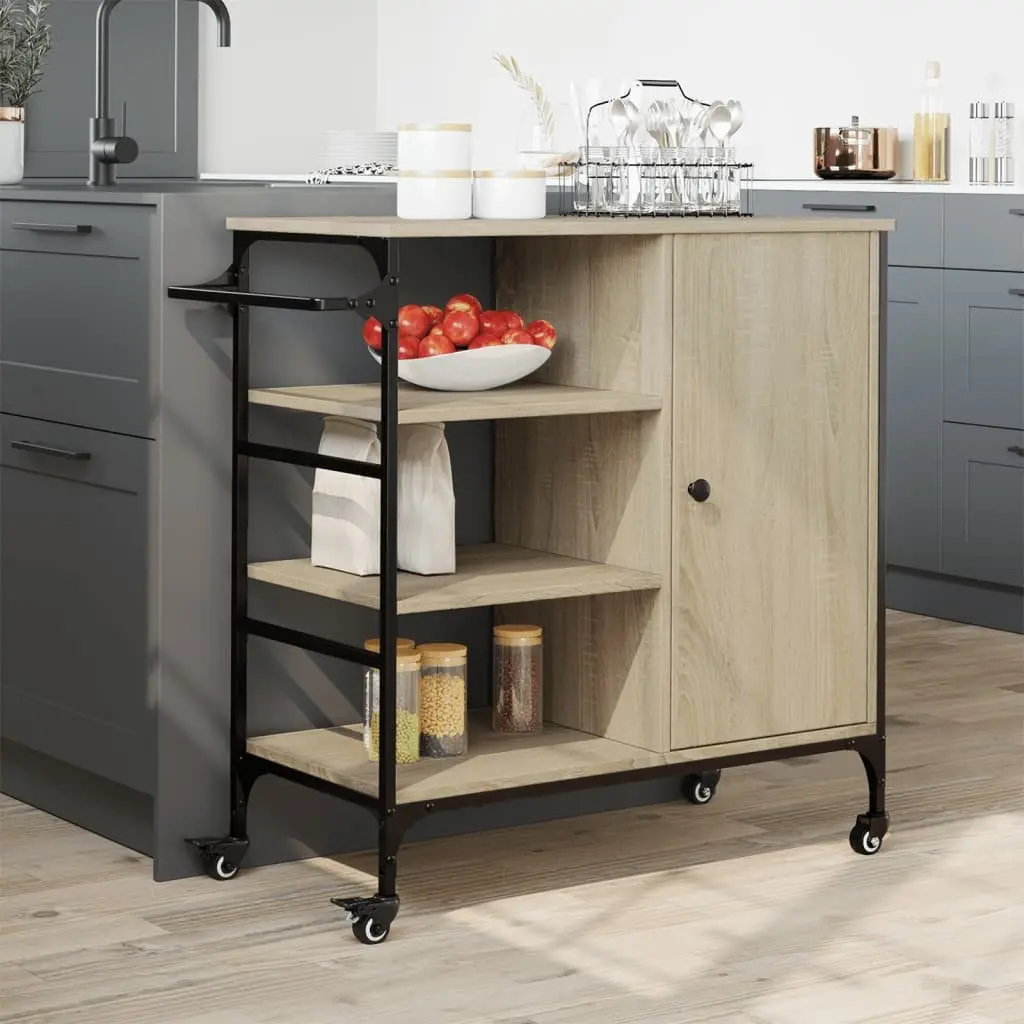Kitchen Trolley Storage Organiser Cart with Wheels Brown 87.5 x 38.5 x 84.5 cm