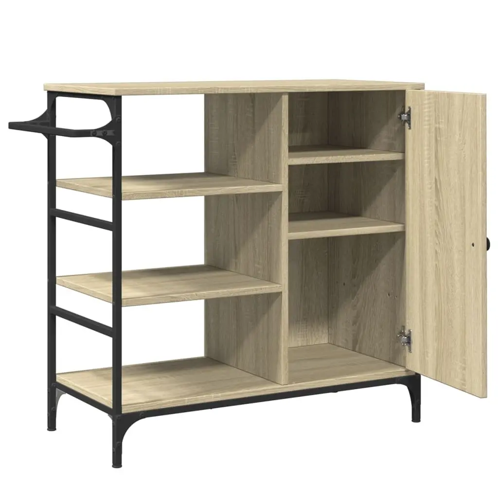 Kitchen Trolley Storage Organiser Cart with Wheels Brown 87.5 x 38.5 x 84.5 cm