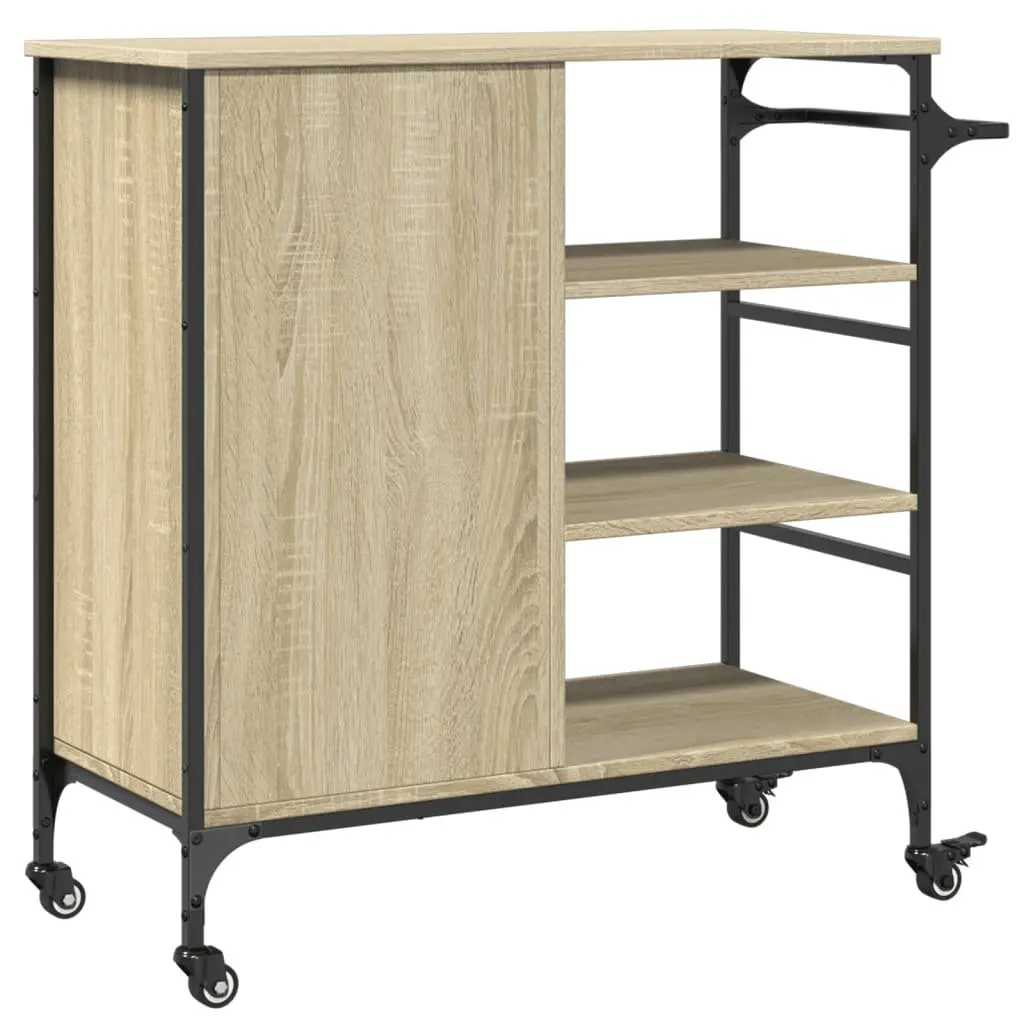 Kitchen Trolley Storage Organiser Cart with Wheels Brown 87.5 x 38.5 x 84.5 cm