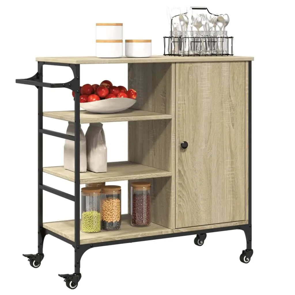 Kitchen Trolley Storage Organiser Cart with Wheels Brown 87.5 x 38.5 x 84.5 cm