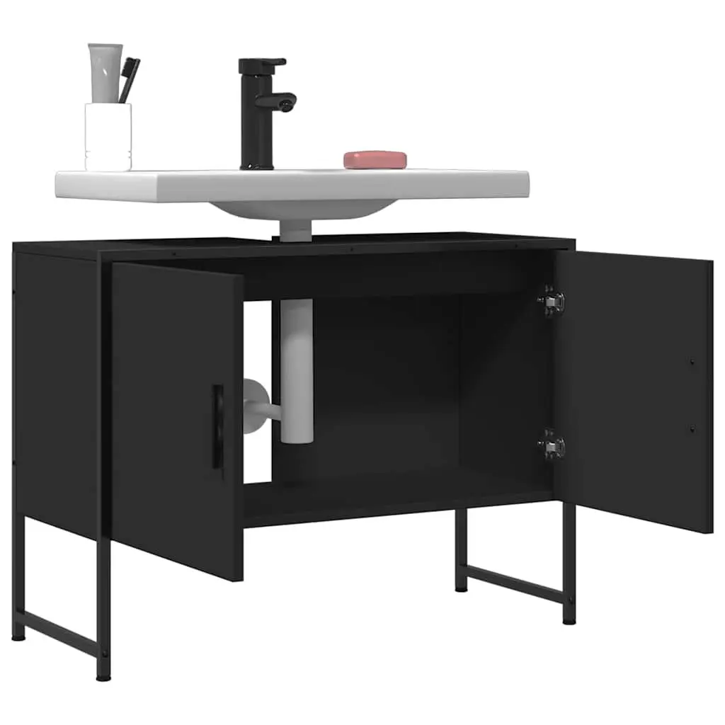 Bathroom Sink Cabinet Storage 80x33x60 cm Black Engineered Wood