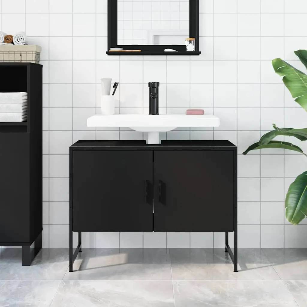 Bathroom Sink Cabinet Storage 80x33x60 cm Black Engineered Wood