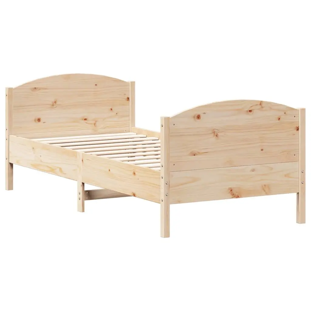 Bed Frame 90x190 cm Solid Wood Pine Brown Wooden Bedroom Furniture Slats Base