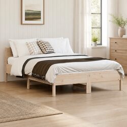 Sturdy Bed Frame 135x190 cm in Brown Solid Pine Wood