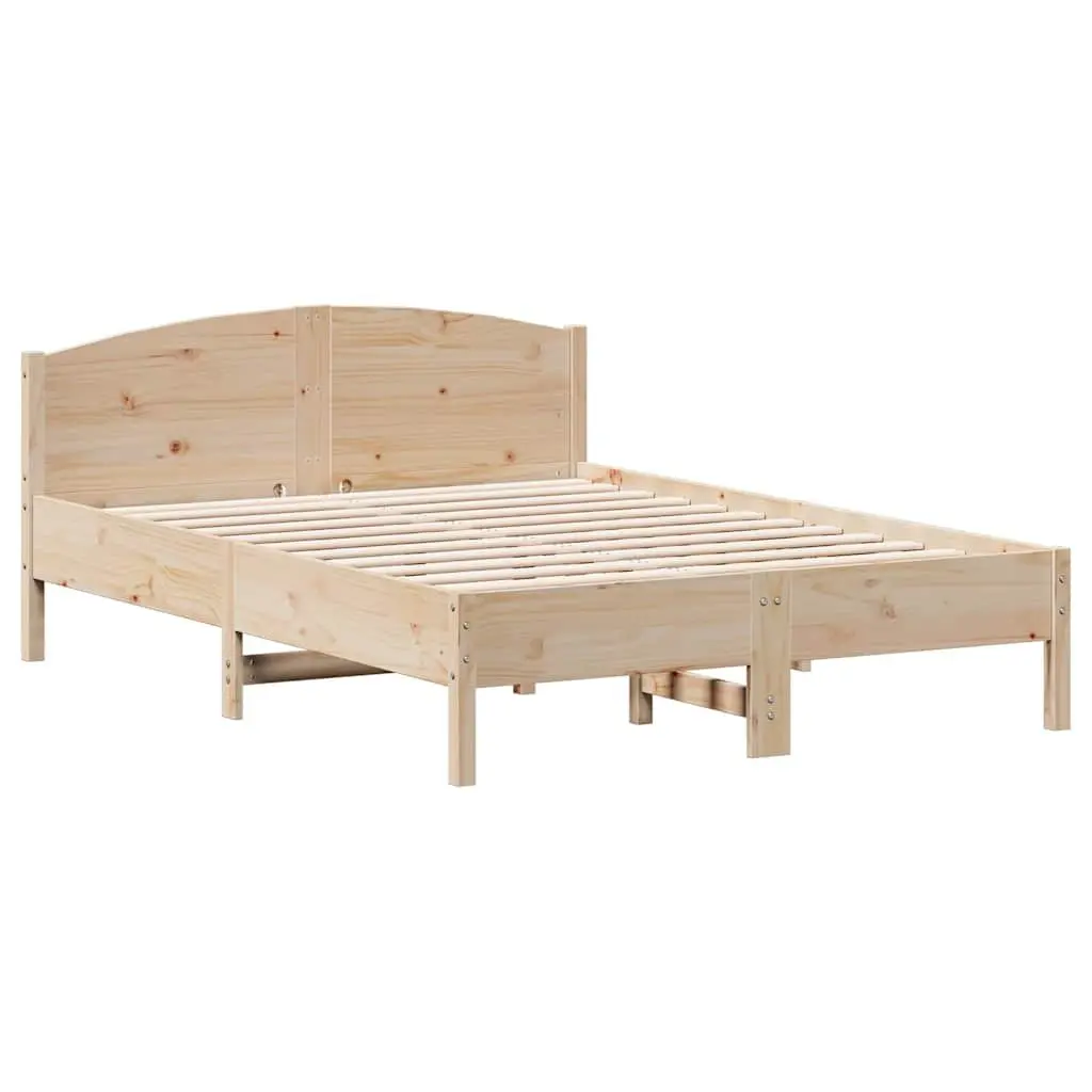 Bed Frame 135x190 cm in Brown Solid Pine Wood