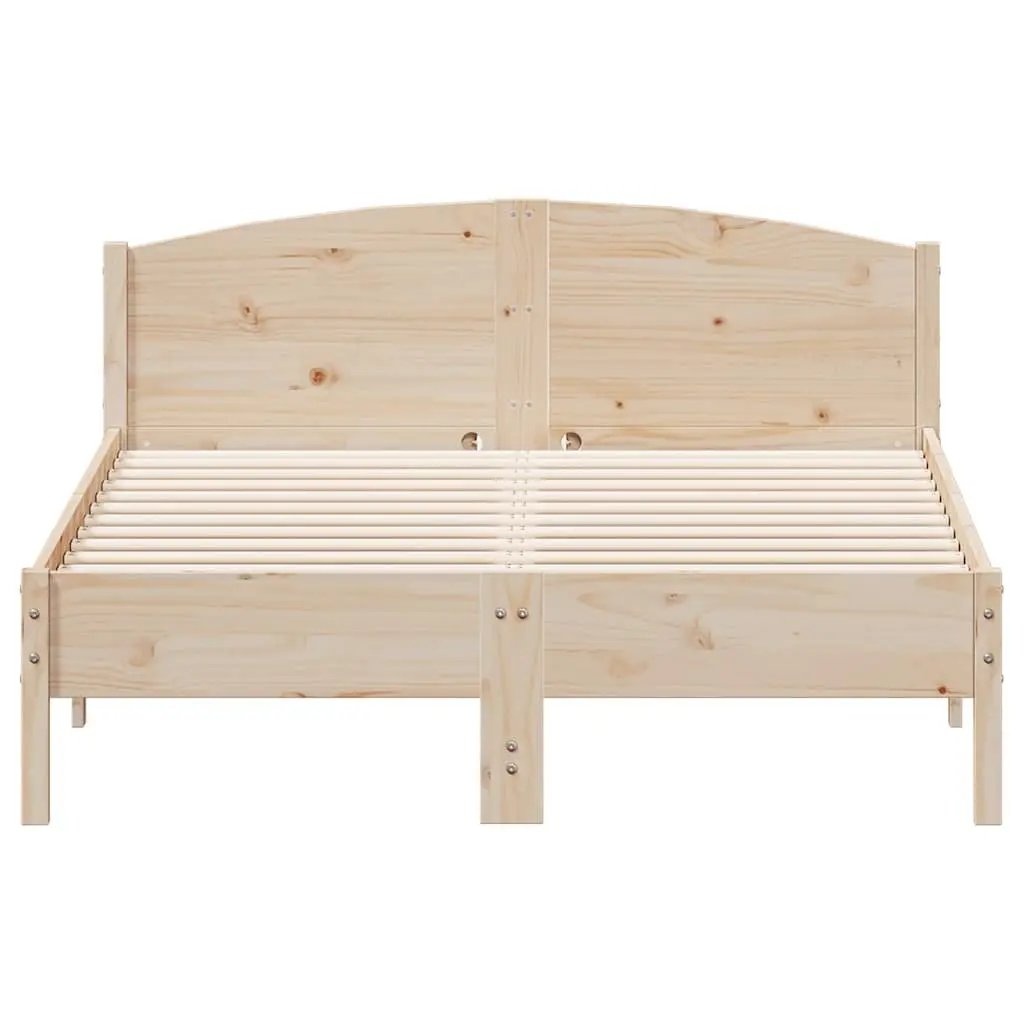Bed Frame 135x190 cm in Brown Solid Pine Wood
