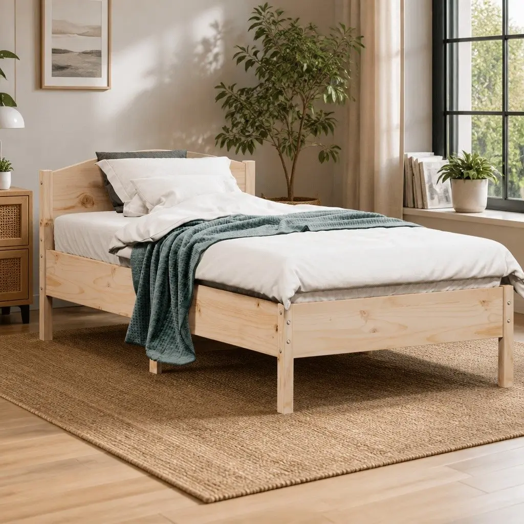 Bed Frame Solid Pine Wood 90x190 cm Slat Support Headboard Brown