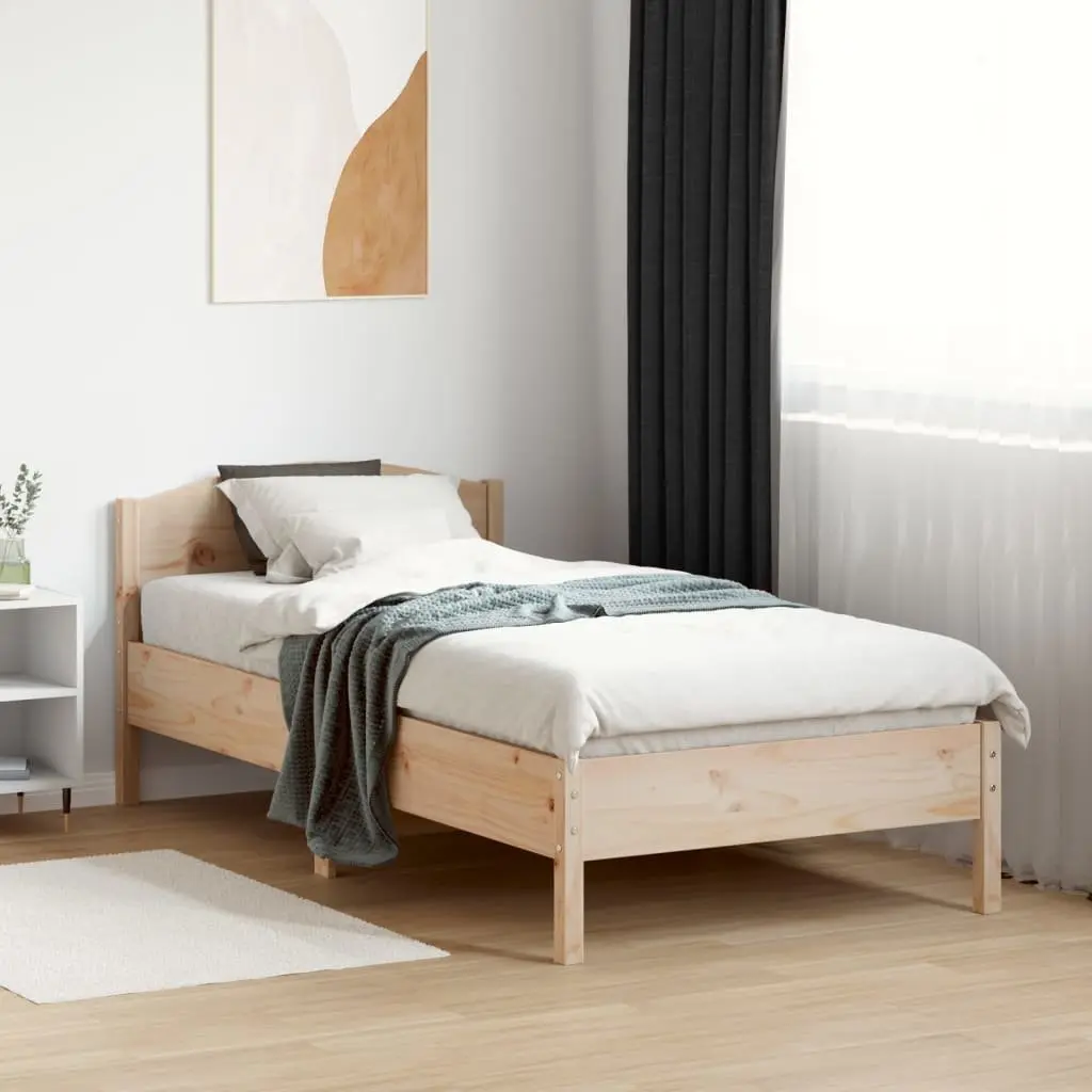 Bed Frame Solid Pine Wood 90x190 cm Slat Support Headboard Brown
