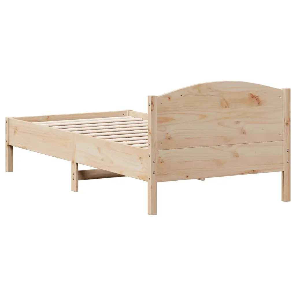Bed Frame Solid Pine Wood 90x190 cm Slat Support Headboard Brown