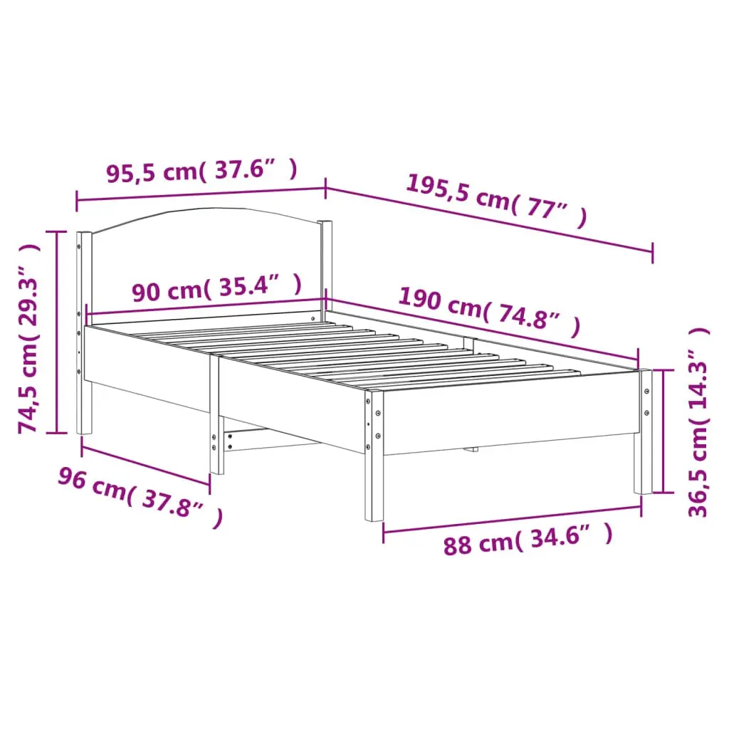 Bed Frame Solid Pine Wood 90x190 cm Slat Support Headboard Brown