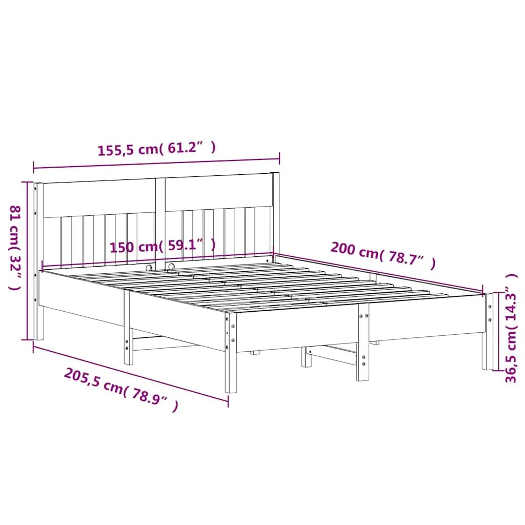 Wooden Bed Frame 150x200 cm with Headboard