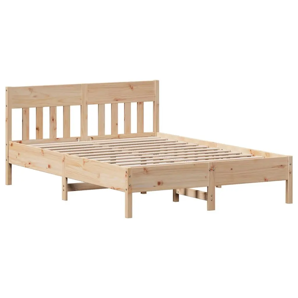 Bed Frame 135x190 cm Solid Pine Wood Slatted Base Bedroom Furniture Brown