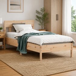 Bed Frame 90x190 cm Solid Pine Wood Slatted Base Bedroom Furniture Brown