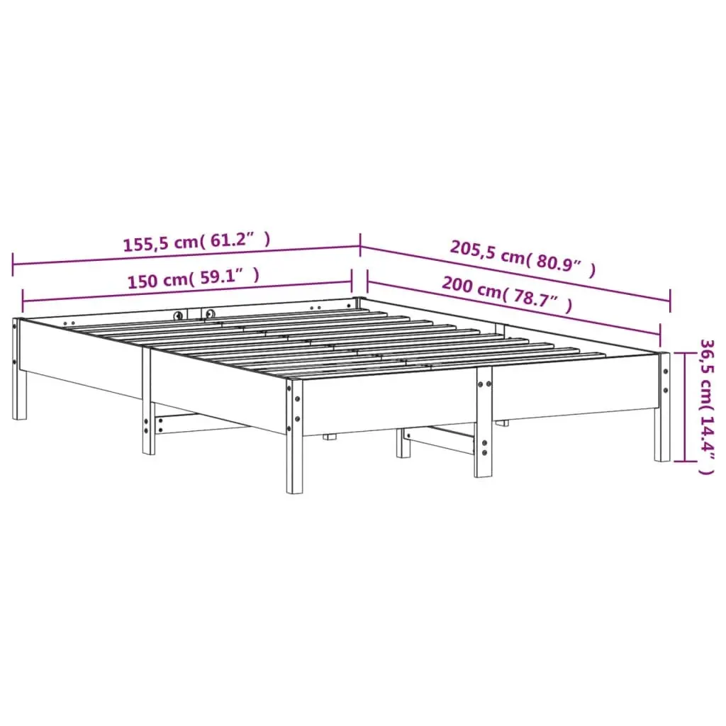 Solid Pine Bed Frame 150x200 cm in Brown