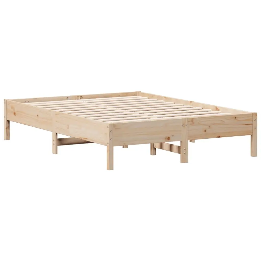 Bed Frame 135x190 cm Solid Pine Wood Slatted Base Brown Bedroom Furniture