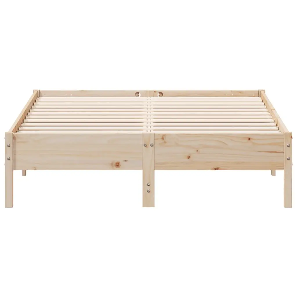 Bed Frame 135x190 cm Solid Pine Wood Slatted Base Brown Bedroom Furniture