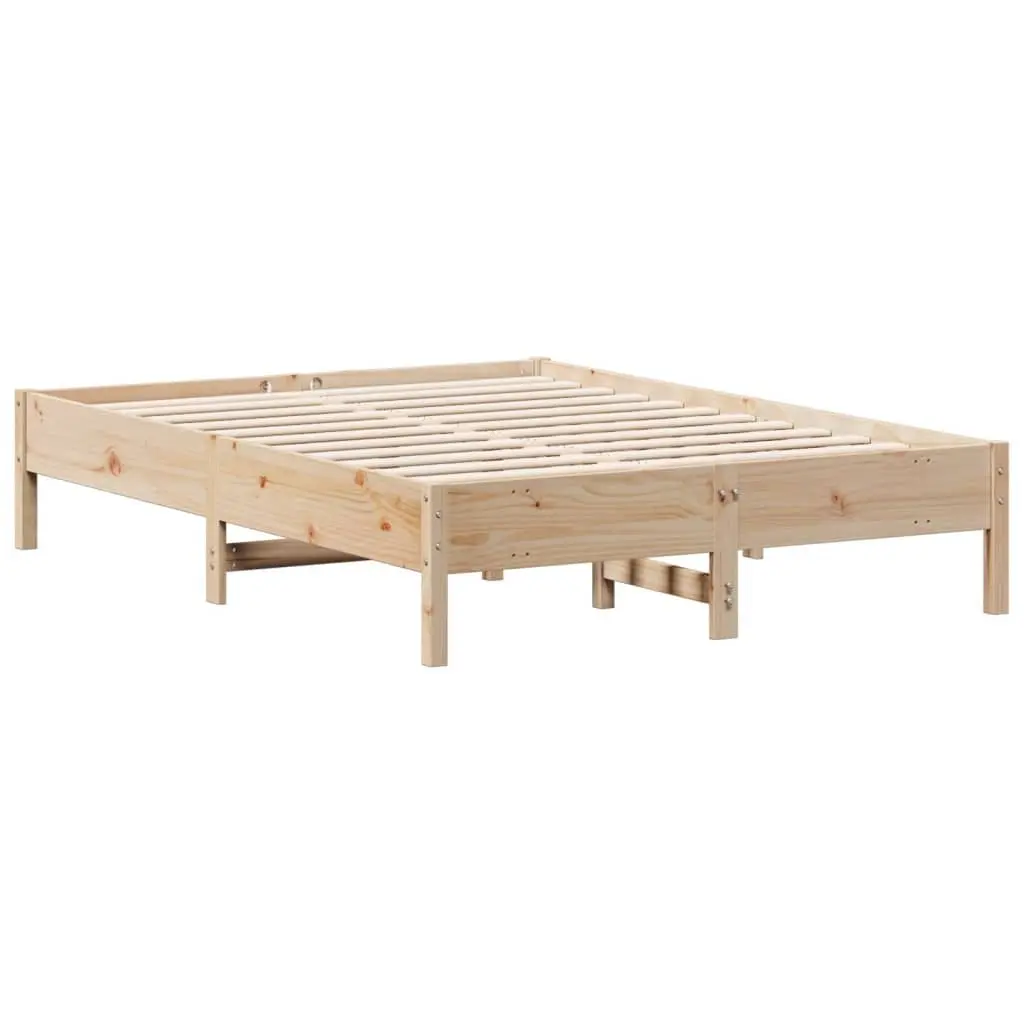 Bed Frame 135x190 cm Solid Pine Wood Slatted Base Brown Bedroom Furniture