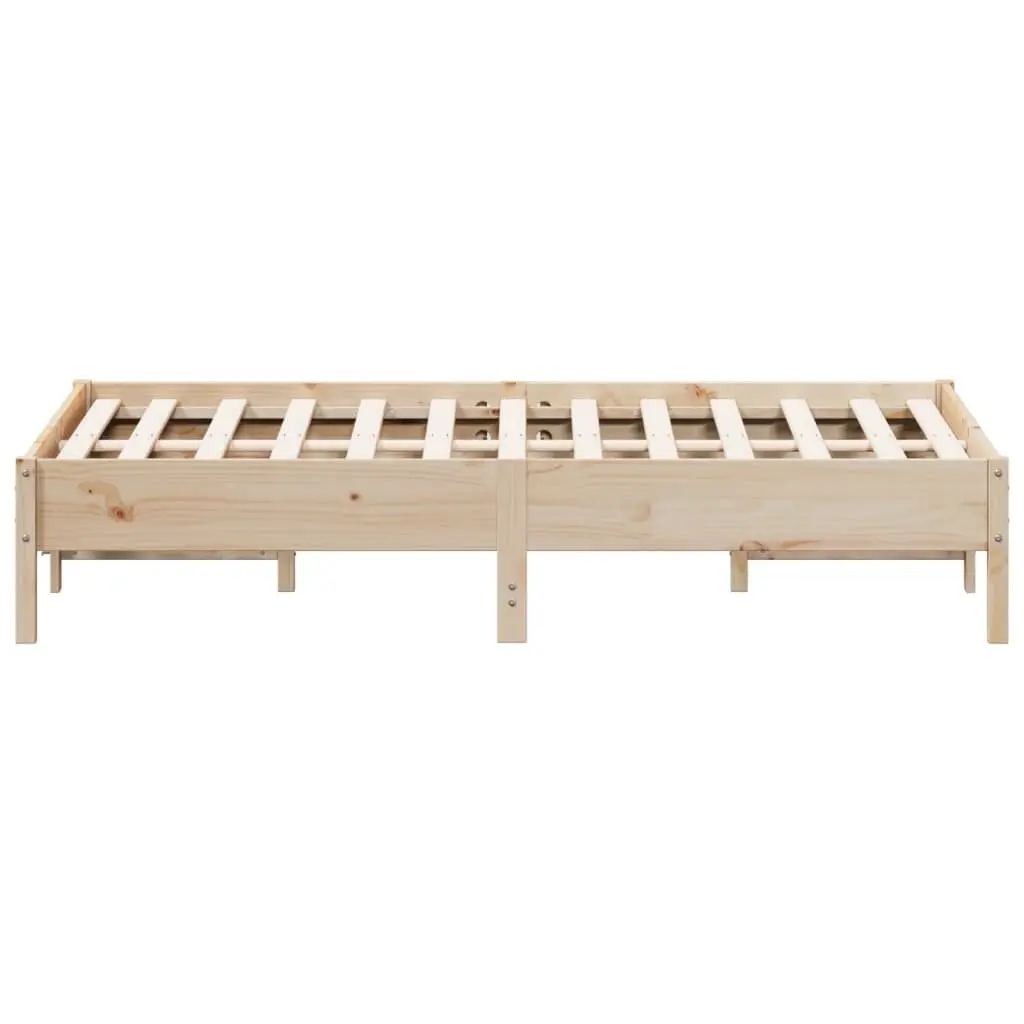 Bed Frame 135x190 cm Solid Pine Wood Slatted Base Brown Bedroom Furniture
