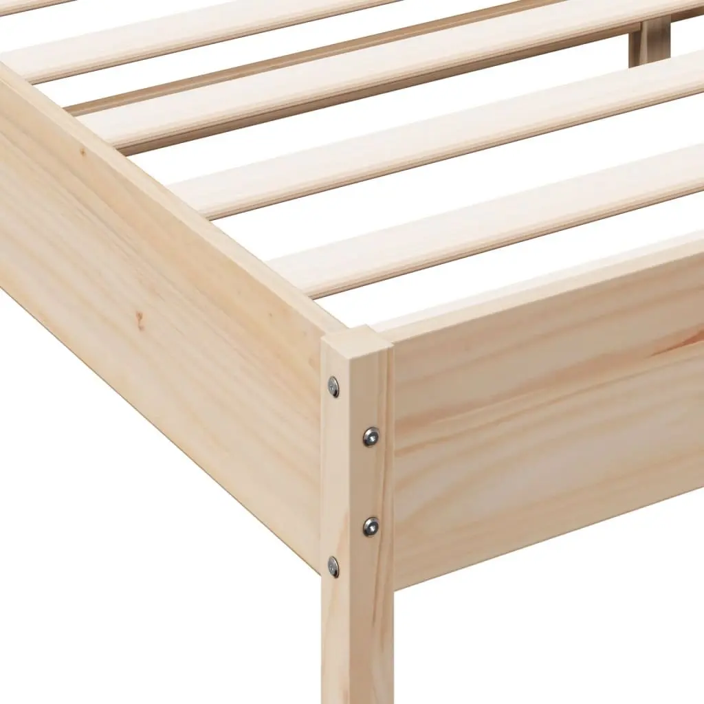 Bed Frame 135x190 cm Solid Pine Wood Slatted Base Brown Bedroom Furniture