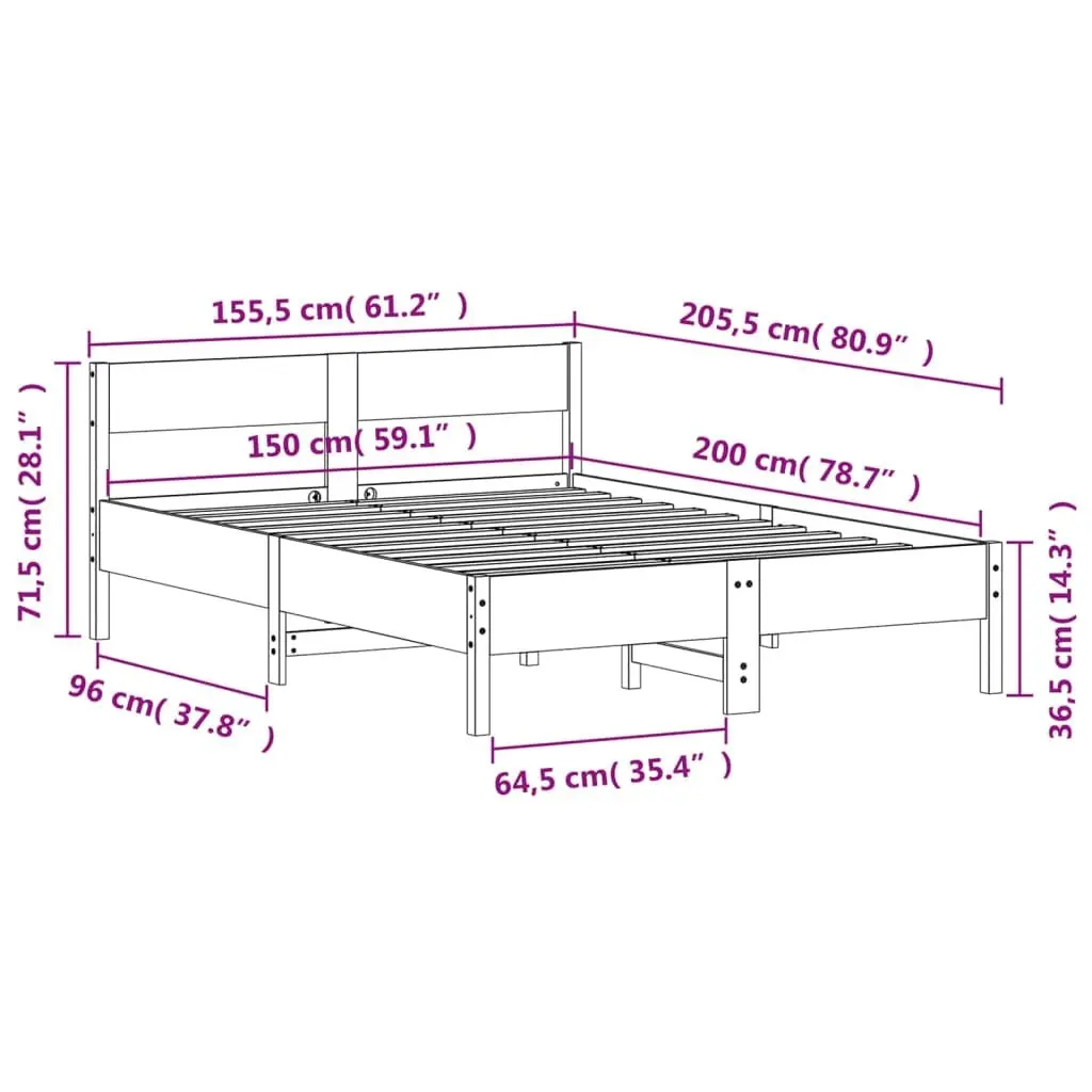Solid Pine Bed Frame 150x200 cm
