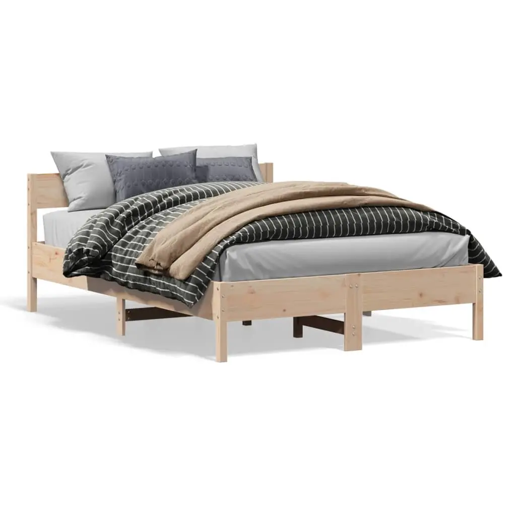 Pine Wood Bed Frame Slatted Base Bedroom Furniture Brown 135x190 cm