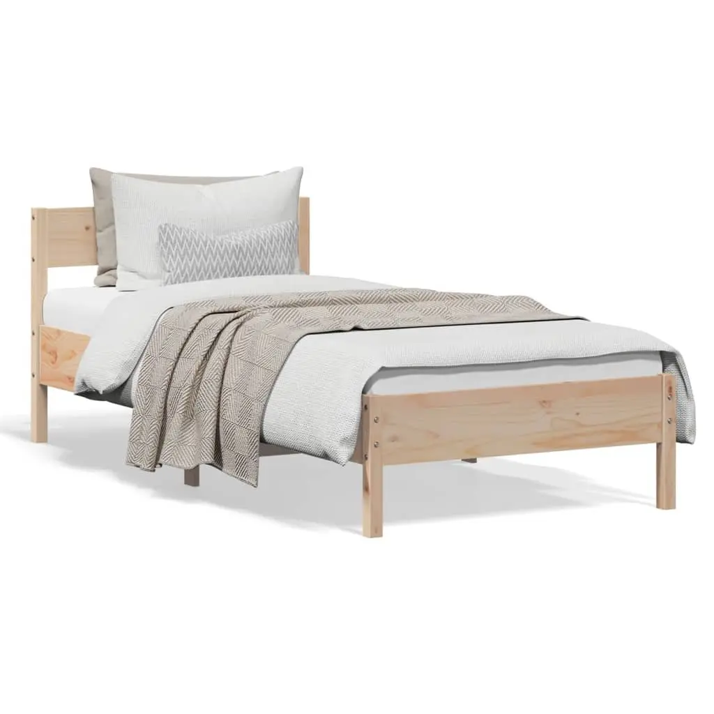 Solid Wood Bed Frame 90x190 cm Slatted Base Headboard Brown