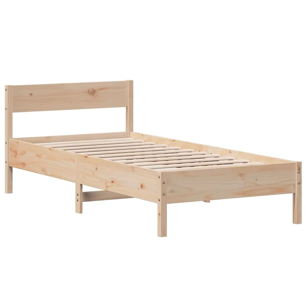 Solid Wood Bed Frame 90x190 cm Slatted Base Headboard Brown