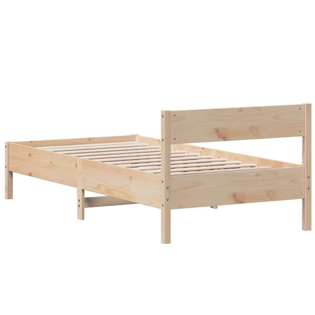 Solid Wood Bed Frame 90x190 cm Slatted Base Headboard Brown