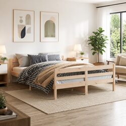 Value-Driven Double Bed Frame in Solid Pine Wood, 137x187cm