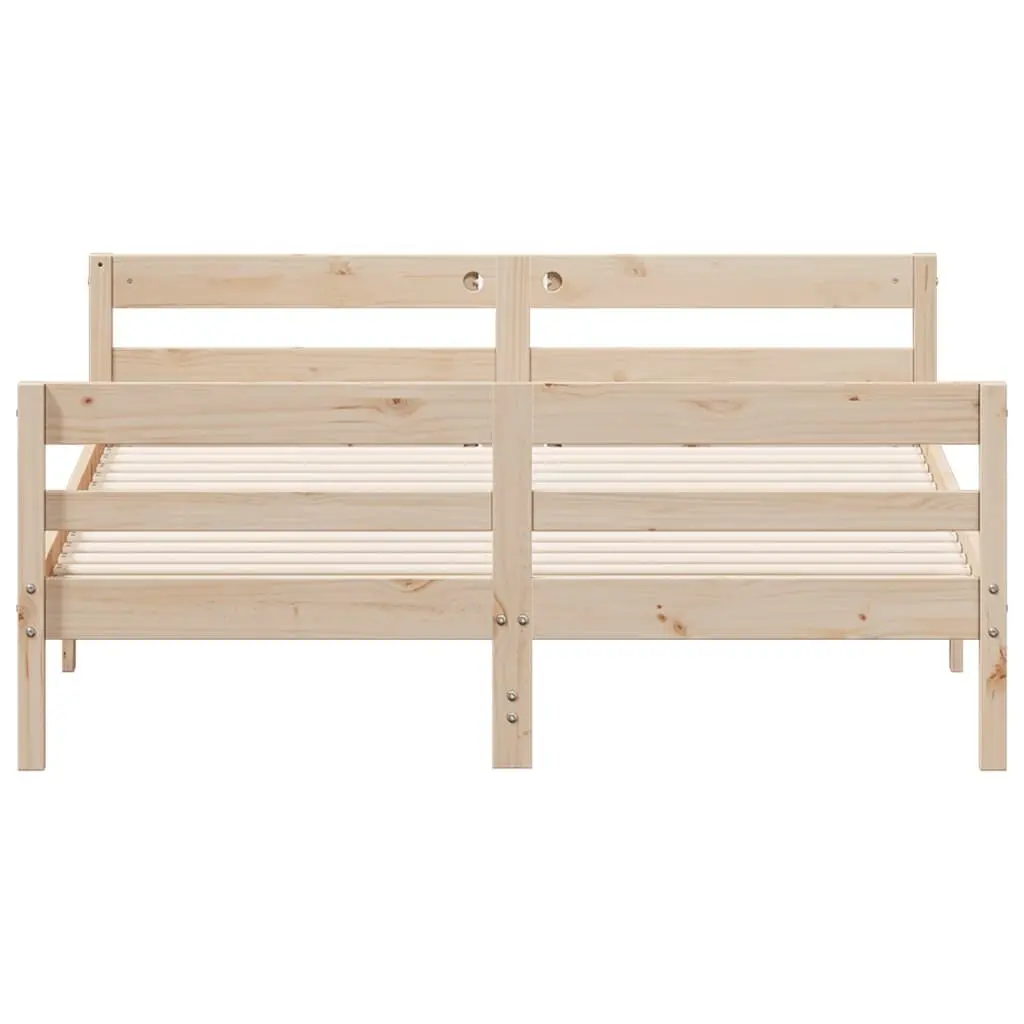 Bed Frame Double Solid Pine Wood 137x187cm Brown Wooden Bedroom Furniture