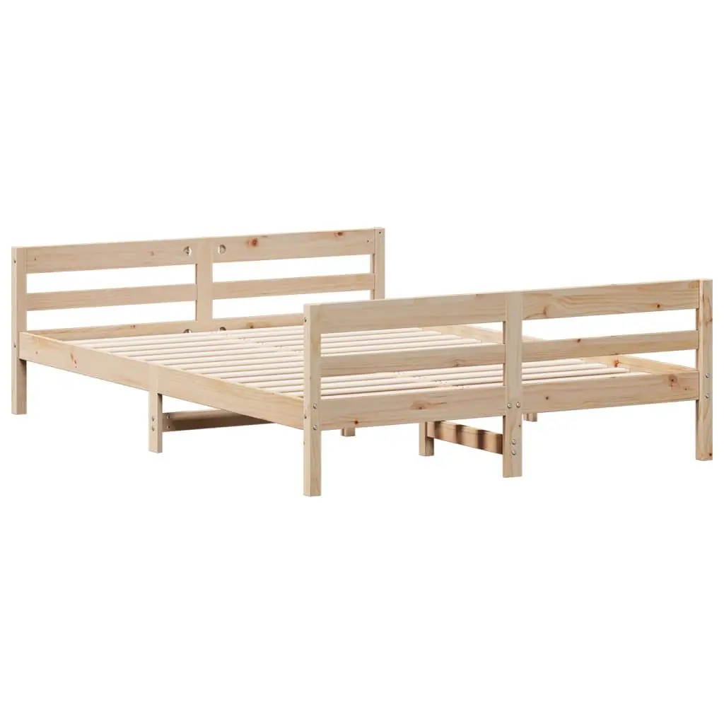 Bed Frame Double Solid Pine Wood 137x187cm Brown Wooden Bedroom Furniture