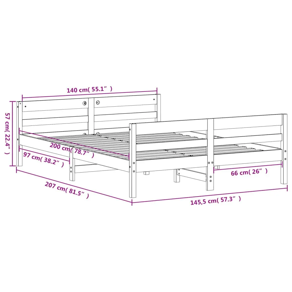 White Pine Double Bed Frame 137x187 cm