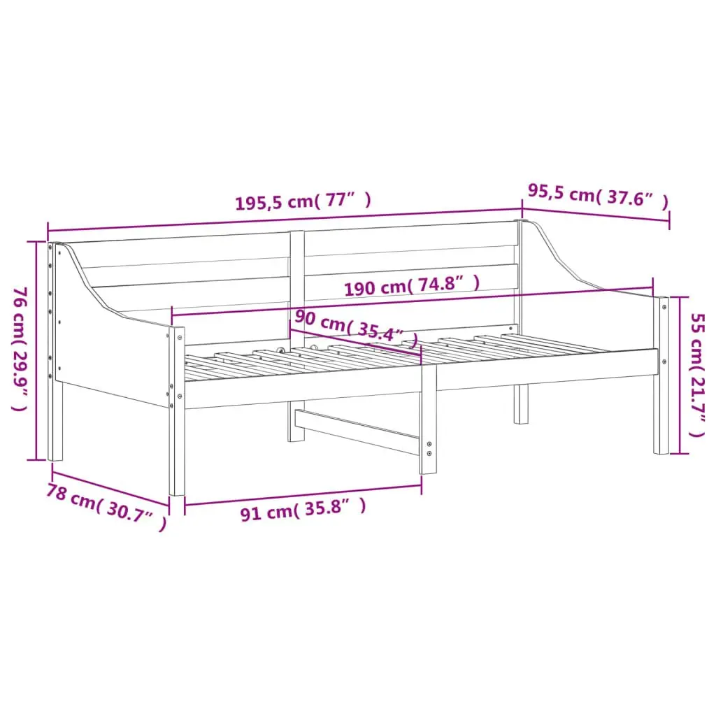 Day Bed Frame Solid Wood Pine White 90x190 cm Sofa Bed with Guardrails Slats