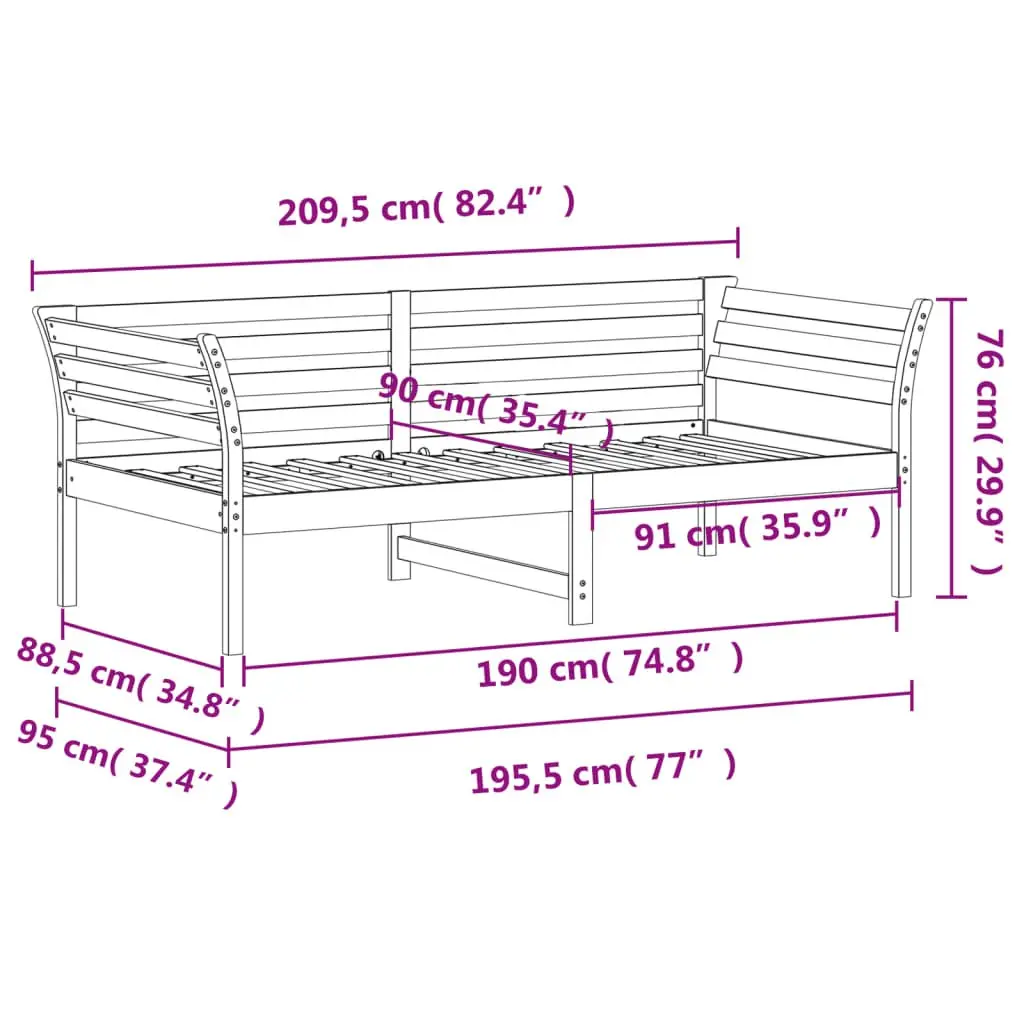 Solid Pine Day Bed Frame 90x190 cm