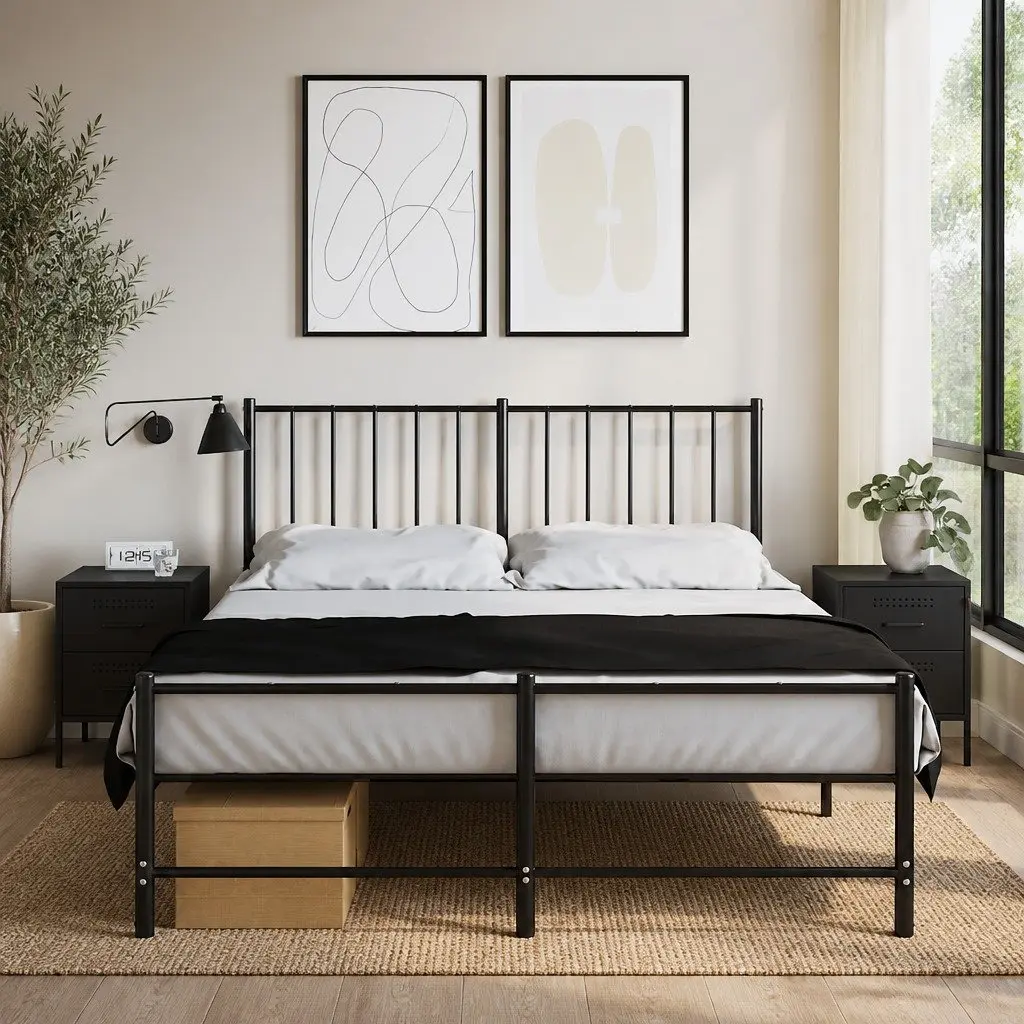 Bedside Cabinet Storage Table 2 Drawer Black Industrial Style 36 x 39 x 50.5 cm