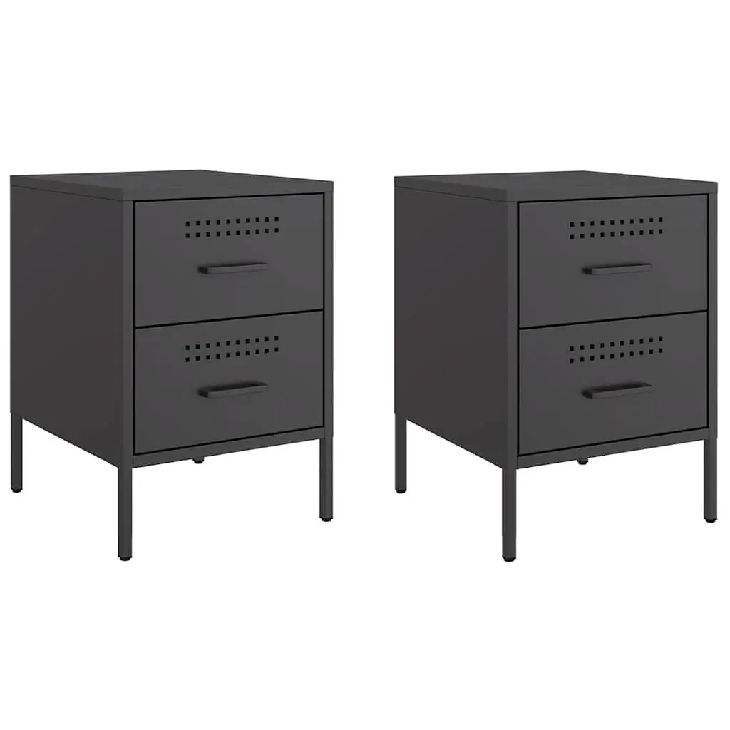 Bedside Cabinet Storage Table 2 Drawer Black Industrial Style 36 x 39 x 50.5 cm