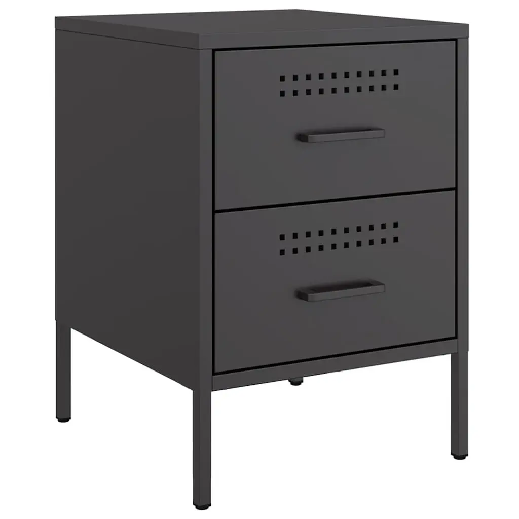 Bedside Cabinet Storage Table 2 Drawer Black Industrial Style 36 x 39 x 50.5 cm