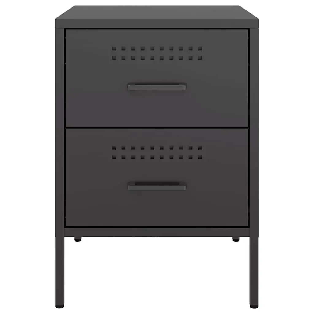Bedside Cabinet Storage Table 2 Drawer Black Industrial Style 36 x 39 x 50.5 cm